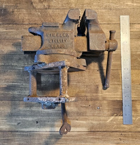Vintage Desmond Stephan Simplex Schraubstock • selten #100 mit Halterung ☆ USA