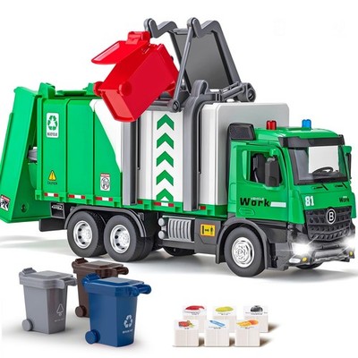 Hapyad Side Loading Garbage Truck Toys Metal Cab Trash Truck Air-Pump Function