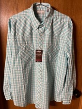 NEW Wrangler Western Shirt Mens XL Teal Plaid Long Sleeve Pearl Snap Button NWT