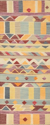 Colorful Geometric Tile Design Kilim Runner Flat-Weave Reversible Rug 2x6 Carpet