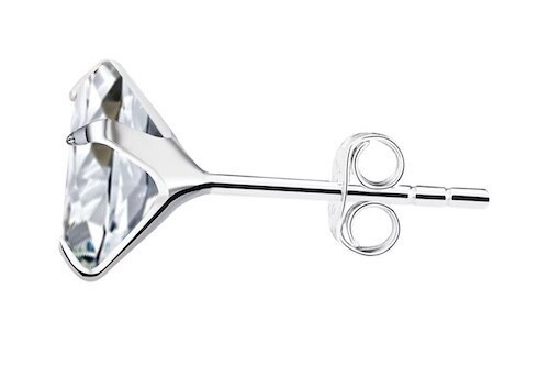 925 Silver 6mm Stud Earrings with Diamond Zircon April Birthstone