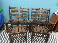 6 Ercol old Colonial Ladder Back Wooden Kitchen Dining Chairs Inc 2 Carvers
