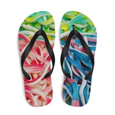 Flip-Flops  multicolor long chewy worm shaped candy photo design flipflops