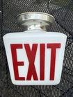 Vintage Milk Glass wedge shaped Exit Sign Ceiling Mount Light Fixture