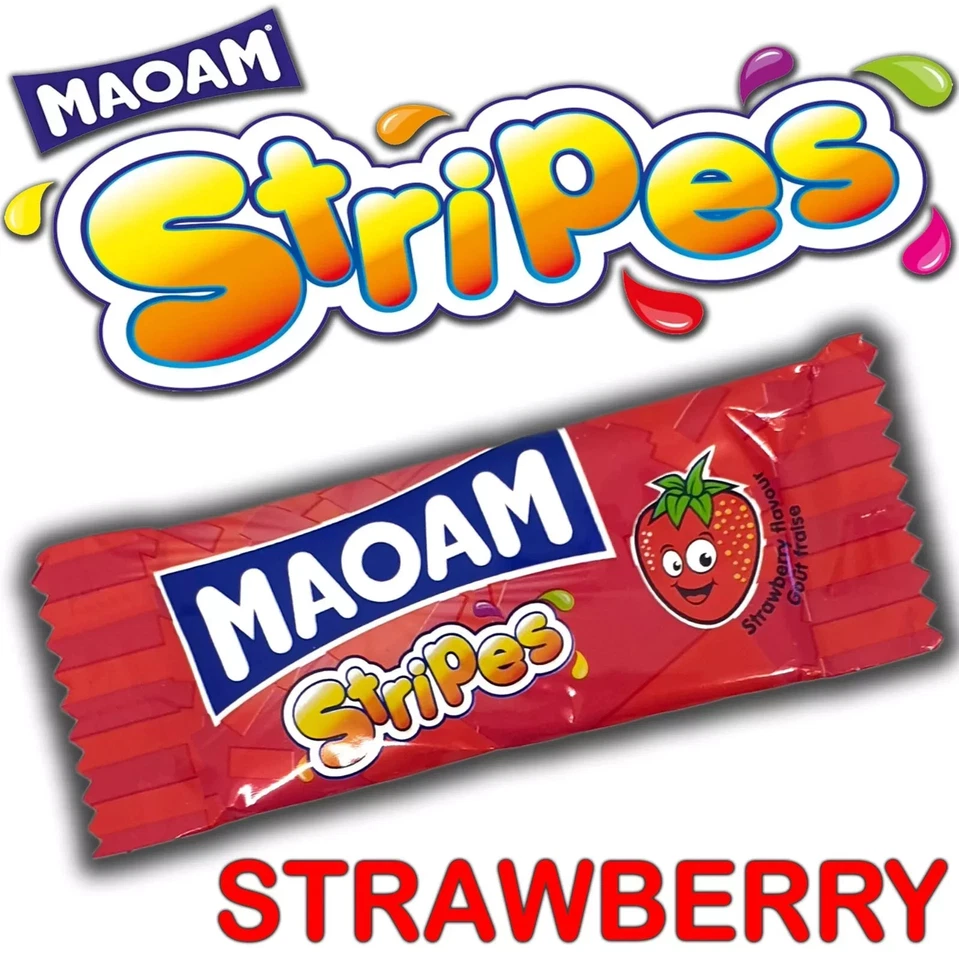 100 x HARIBO MAOAM STRIPES STRAWBERRY FLAVOUR FRUIT CHEWS PARTY CHRISTMAS SWEETS
