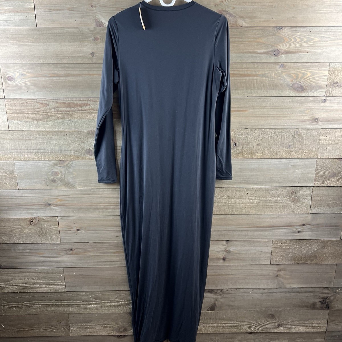 Skims Womens Dress Fits Everybody Crew Neck Long Sleeve Maxi Stretch Onyx  2X | eBay