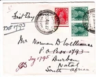 INDIA  FIRST DAY COVER (23th OF AUGUST, 1937)  LETTER TO NATAL, SOUTH AFRICA