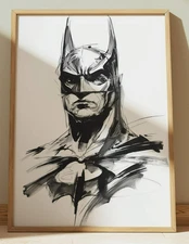 BATMAN INK DRAWING PRINT PORTRAIT SKETCH 8" x 10" PRINT WALL ART HOME DECOR