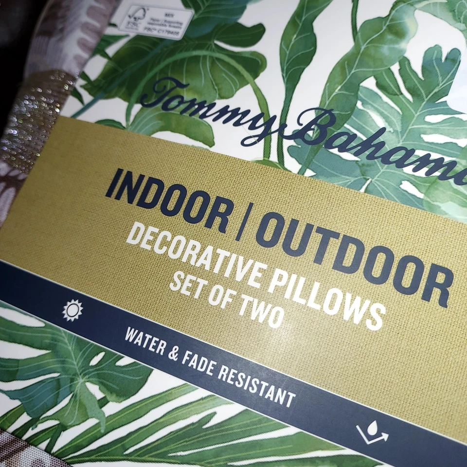 2 TOMMY BAHAMA Swaying Palms Leaf Throw Pillow Set Indoor/Outdoor Tropical 18" - Image 4 of 4