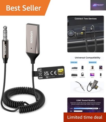Hochauflösender Bluetooth 6.0 Auto Aux Adapter - Dual Verbindung und einfache Einrichtung