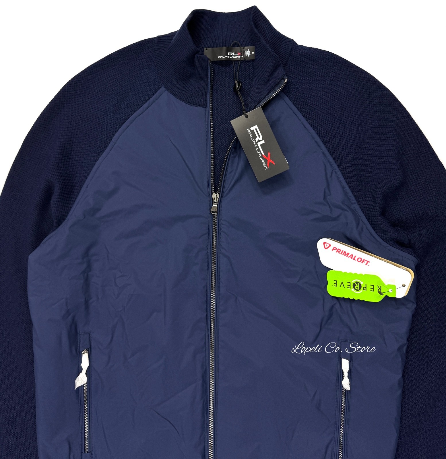 Ralph Lauren RLX Navy Blue Full Zip Hybrid Jacket Wool Polyester Mens SMALL