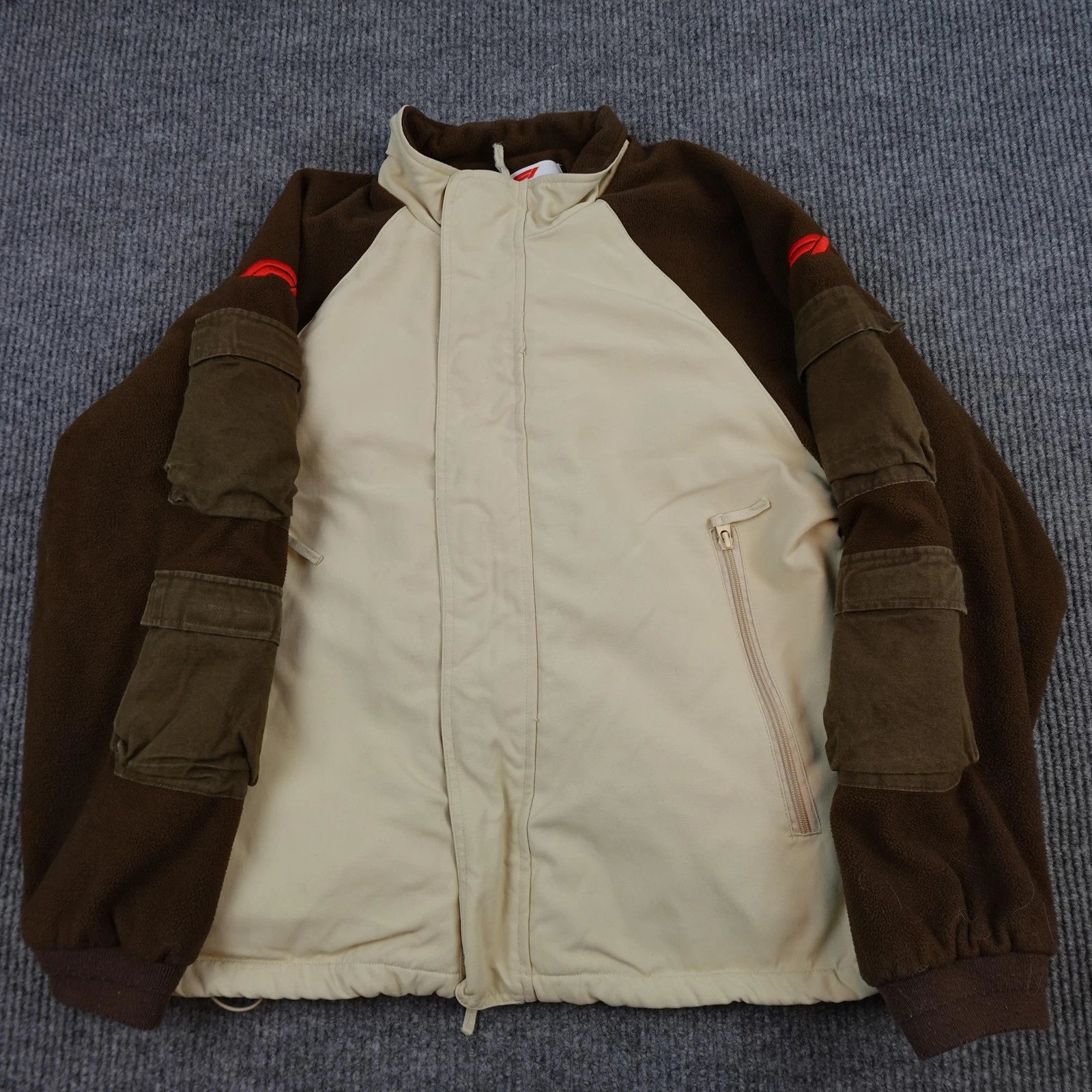 PacSun Formula 1 Jacket Mens Large Beige Brown Fleece Full Zip Racing Pockets - product detail image 1
