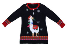 33 Degrees Womens Long Sleeve Llama Snowflakes Ugly Christmas Sweater XL