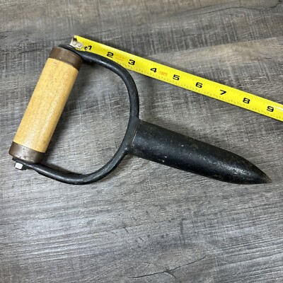Vtg Rare Hand Forged 5 1/4  Garden Dibble Flower Bulb Planter Wood Handle 2lb