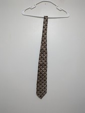 Pierre Cardin Mens Silk Tie Black Gold Silver Geometric Checkerboard Made in USA