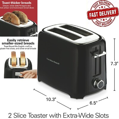 Hamilton Beach 2 Slice Toaster with Extra-Wide Slots, Black, 22217