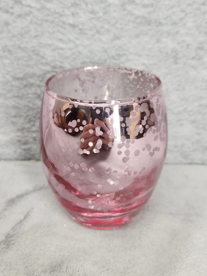 Tarro portavelas de vidrio con luz de té rosa y plata votivo mercurio 3,5" de alto Foto 2 de 4