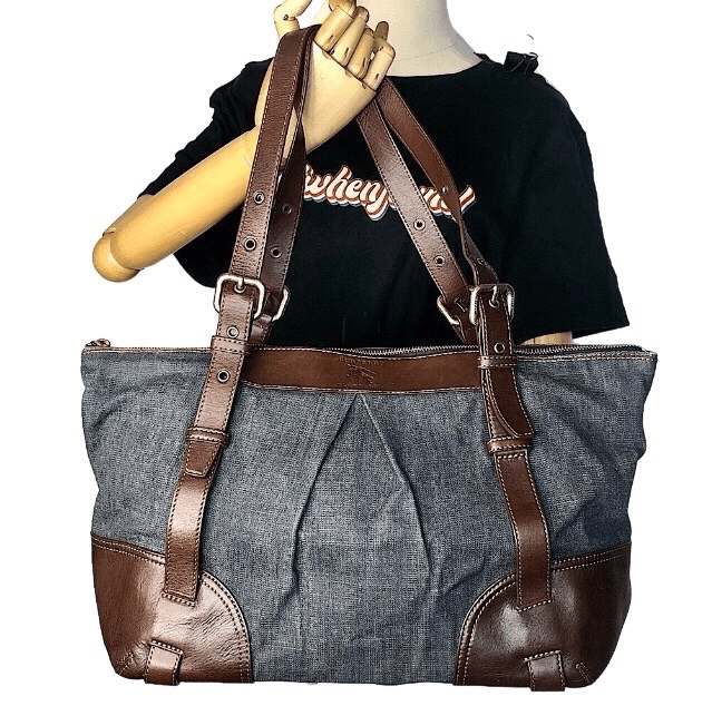 BURBERRY Blue Label Denim and Leather Accent Shoulder Strap BURBERRY Blue Label Denim and Leather Accent Shoulder Strap