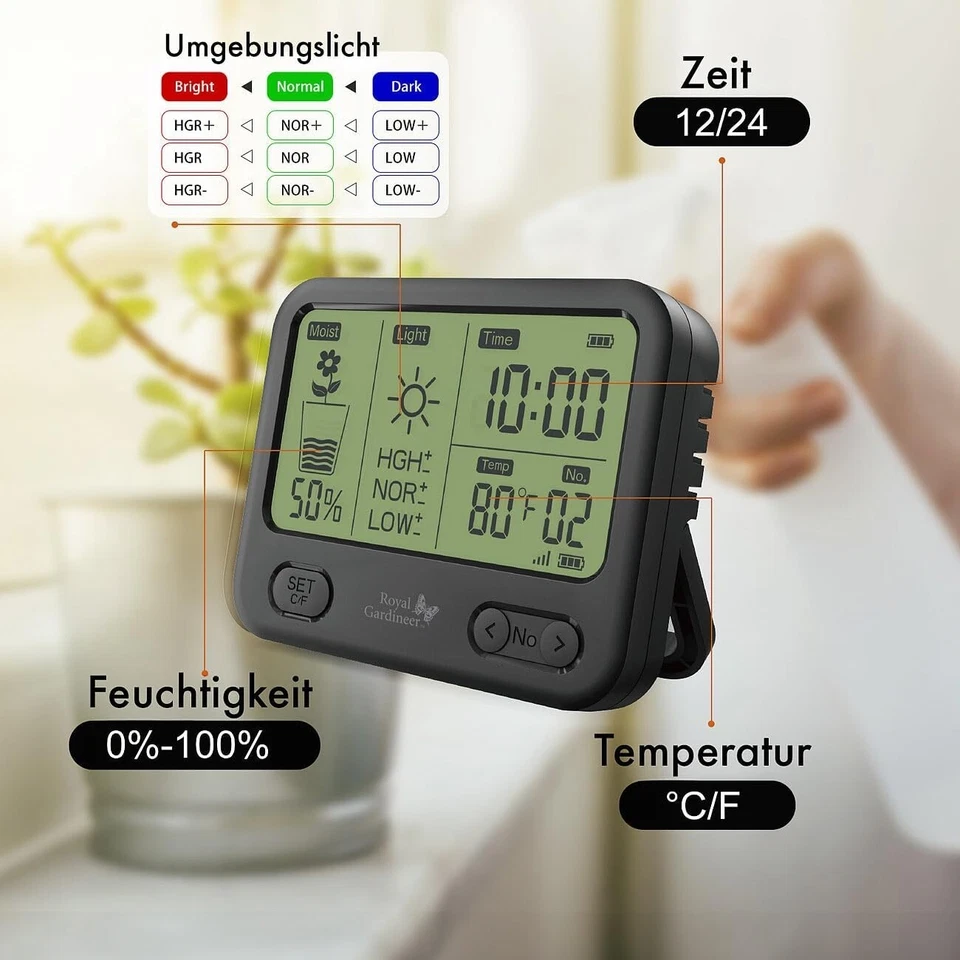 NEU 4in1 Feuchtigkeit Temperatur Licht Messgerät Sensor für Zimmer Balkon Garten - Bild 3 von 4