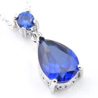 Water Drop Wedding Gift Swiss Blue Fire Topaz Gemstone Silver Necklace Pendants