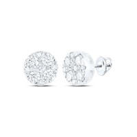 10K WeißGold Echte Diamant Unisex Blumen Cluster Runde Stecker Ohrringe 1/2 CT