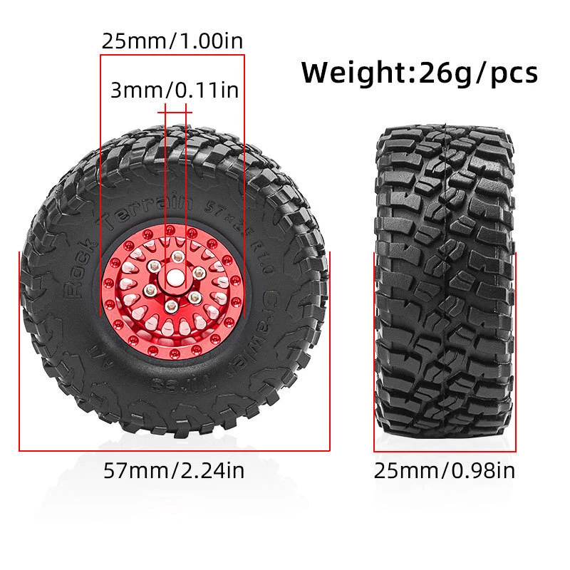 4PCS Aluminum 1.0 Beadlock Wheel Rim/Tire for Traxxas 1/18 TRX4M 1/24 SCX24 AX24 - Image 4 of 4