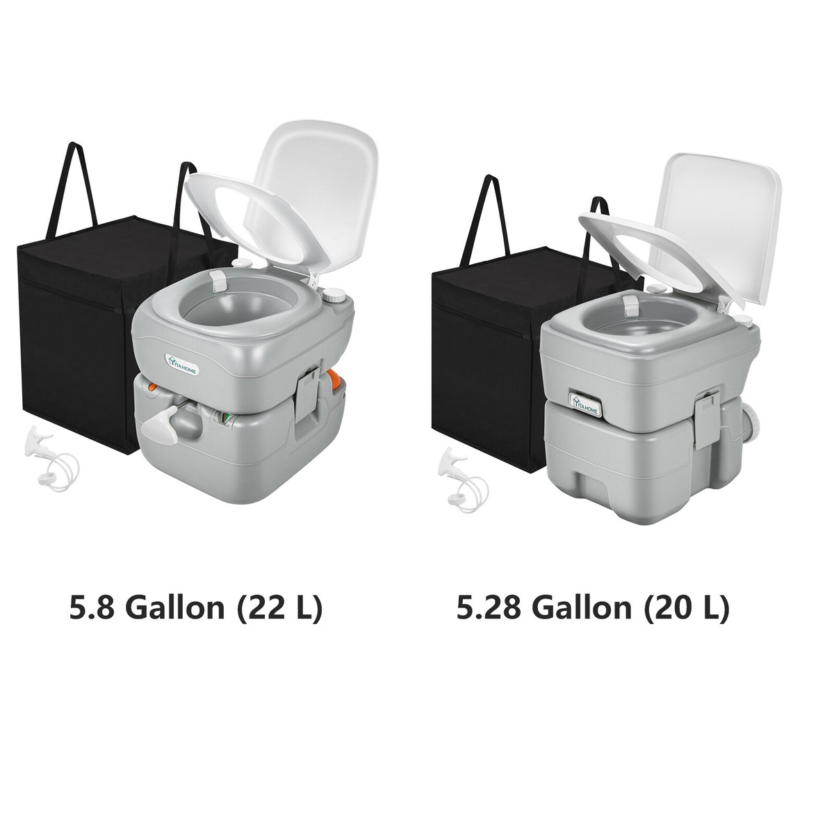 Portable Toilet Camping Porta Potty 5.8/5.28 Gallon w/ Carry Bag