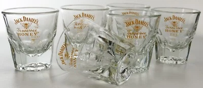 6 x Jack Daniels T. Honey Gibraltar Glas gelbe Schrift 2cl/4cl Gläser groß 0001