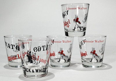 Johnnie Walker White Label Whisky Black&White Tumbler Gläser Vintage 5St.