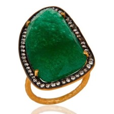 Natural Green Aventurine CZ Handmade Ring Sterling Silver Gold Plated Jewelry