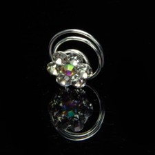 One Silver Rhinestone Flower on Twist With Colorful Center Stone Bridal Hair Pin