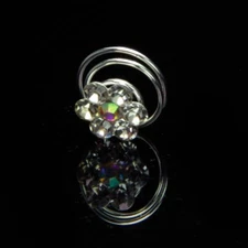 One Silver Rhinestone Flower on Twist With Colorful Center Stone Bridal Hair Pin