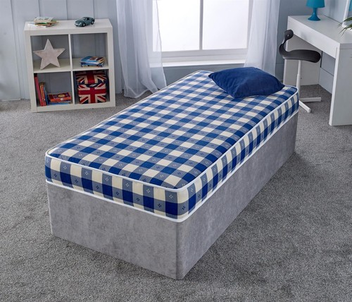 Capital Beds Luxury Budget Friendly Blue & White Checked Shorty Spring Mattress - Picture 2 of 10