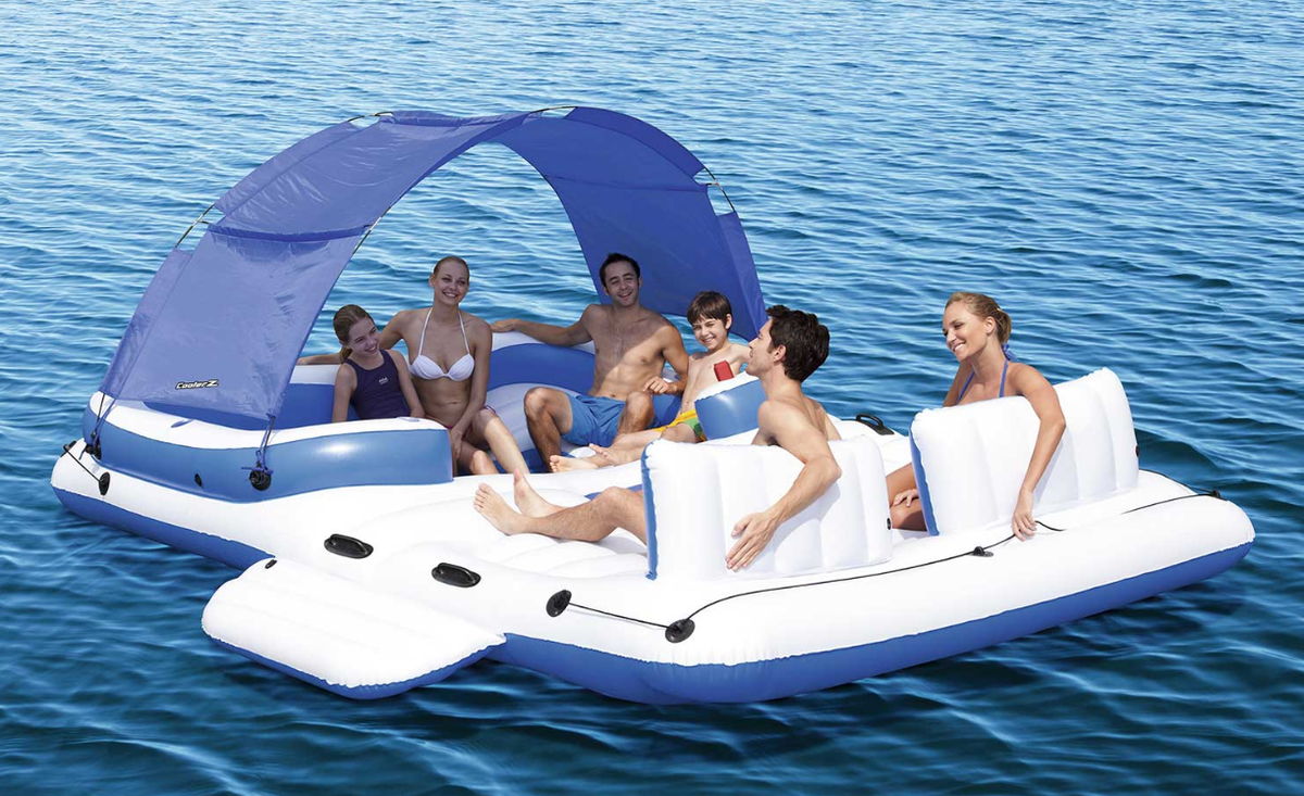 Person Inflatable Floating Island Pool Lake Party Canopy Raft
