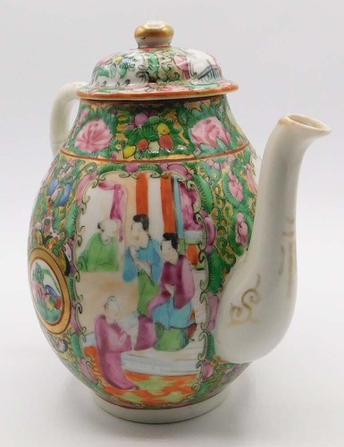 Vintage Antique 19th C. Chinese Export Famille Rose Medallion Porcelain Tea Pot - Picture 22 of 24