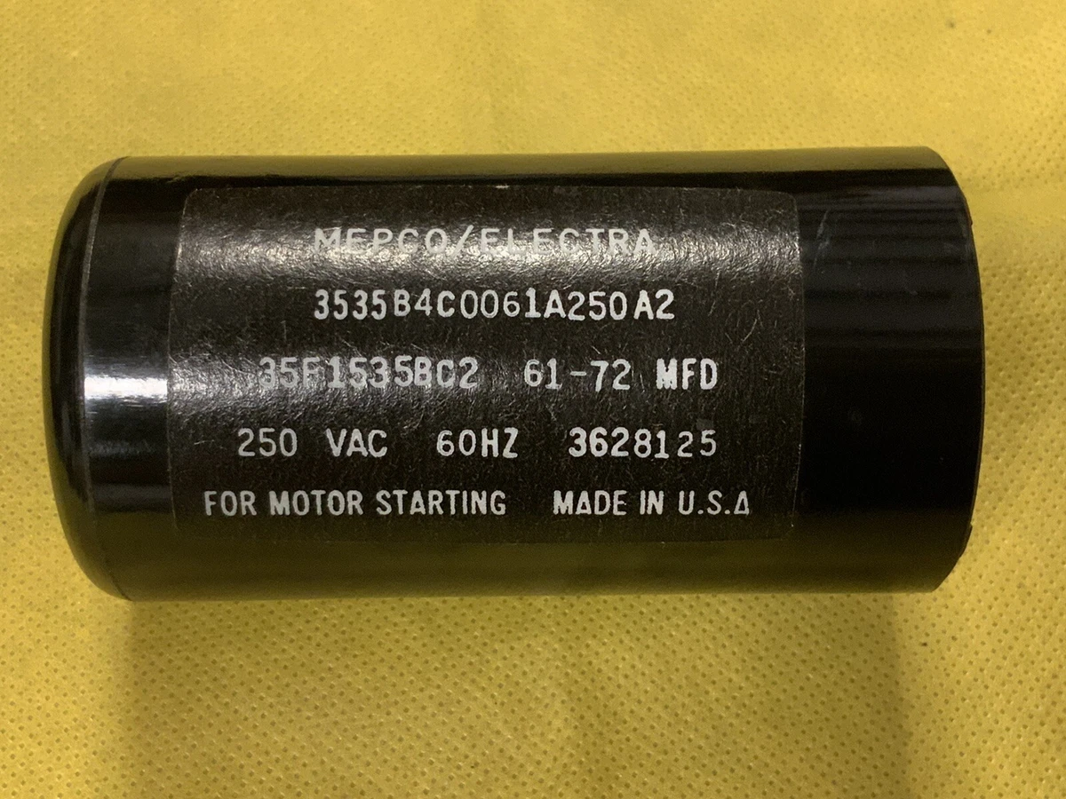 DOMETIC RV AC Motor Hard Start Capacitor. rated 61 72 MFD 250 vac