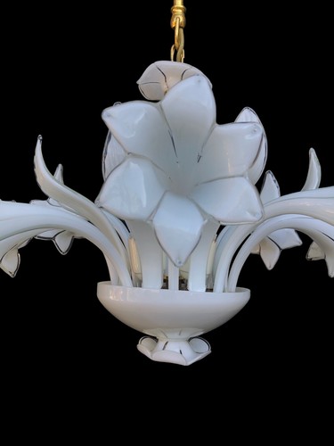 Vintage Chandelier Murano White Glass Calla Lily Floral Lighting LED Bas - Picture 8 of 10