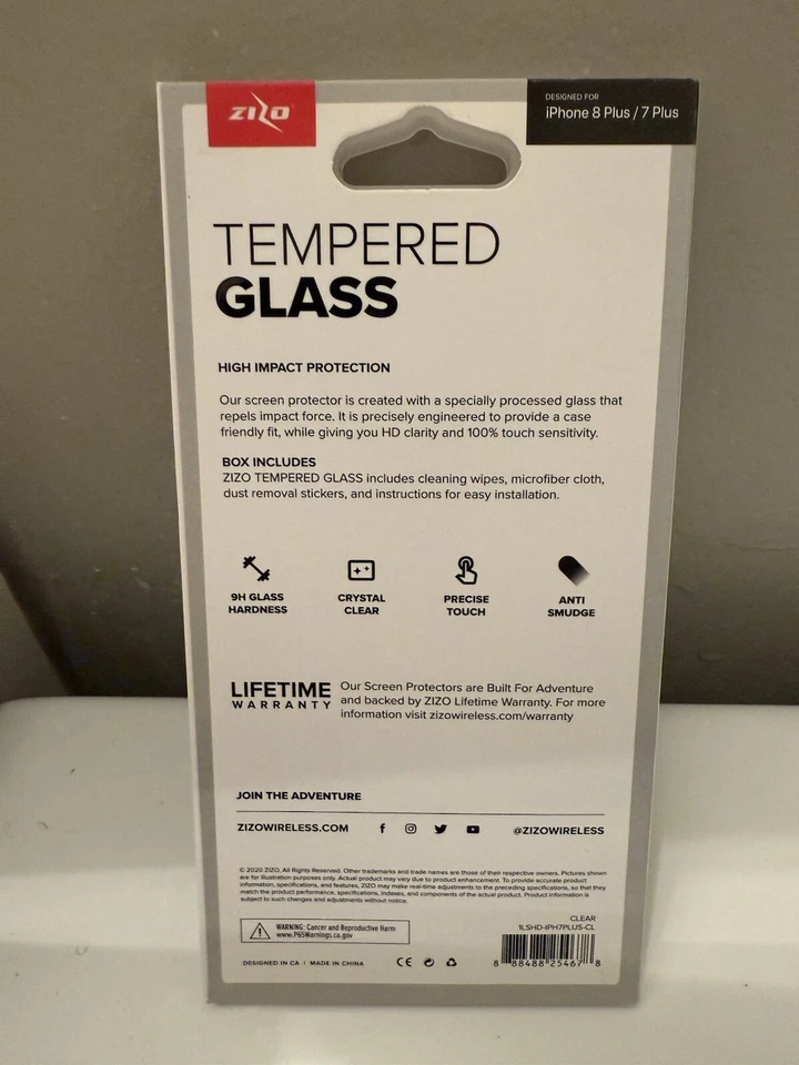 iPhone 7 Plus /8 Plus Zizo 钢化玻璃 - 9H 表面硬度 - 零售包装 — 第 2/2 张图片