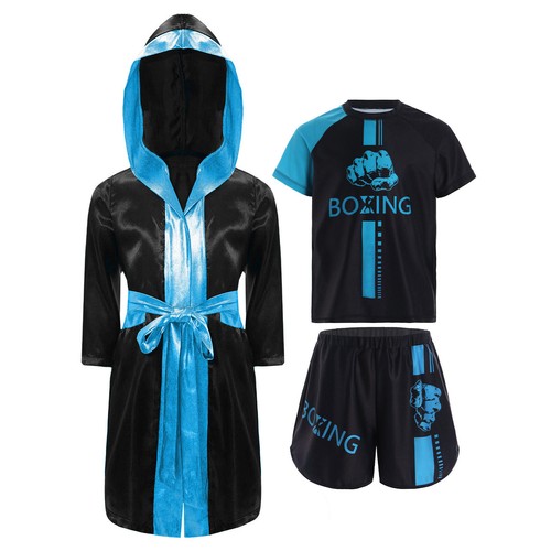 Kids Boys Cloak Robe With Belt T-shirt And Shorts Boxing Training Letter Print - Picture 40 of 87