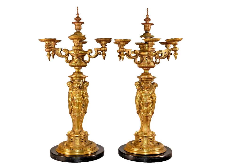 Antiguo Original Bronce Dorado Ormolu Candelabros Escultura Candelabros Estatuas Foto 2 de 4