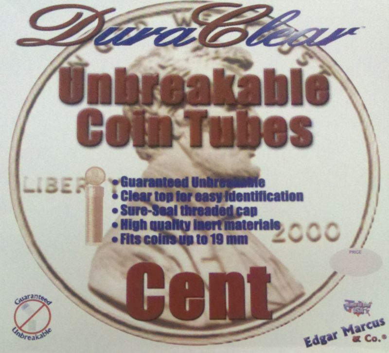 100 Duraclear Penny/Cent Coin Tubes NEW - Wheat storage