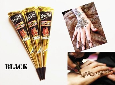 Golecha Henna Mehandi Temporary Tattoo Body Art - Black - 3 Cones