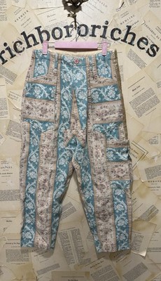 Free People Bay To Breakers Jacquard Pants Sequin Side Stripe Aqua Tan S NEW