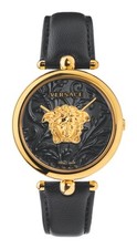 Versace Watch Palazzo Empire VECO01420 Gold Steel 39mm Black Leather WR 50m