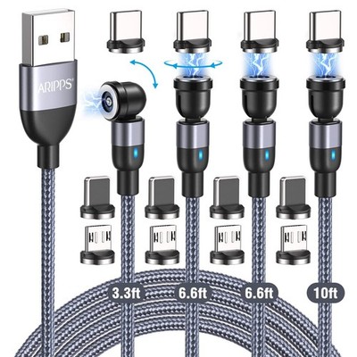 Magnetic Charging Cable 4 Pack (3.3ft/6.6ft/6.6ft/10ft), 540 Degree Rotating ...