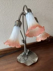 Vintage Tiffany Style Lily Pad Table Lamp 3 Arm Frosted Glass Pink Tulip Shades