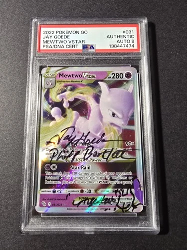 2022 Pokémon Go Mewtwo Vstar Autographed Jay Geode Auto 9 PSA Authentic