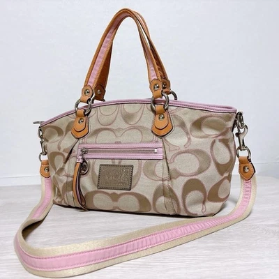 Sac fourre-tout en lurex rose signature Coach Poppy pour femmes argent... - Photo 1/4