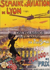 1910 AVIATION MEET VICTORIAN AIRPLANE BIPLANE FRENCH SEMAINE DE LYON ART POSTER