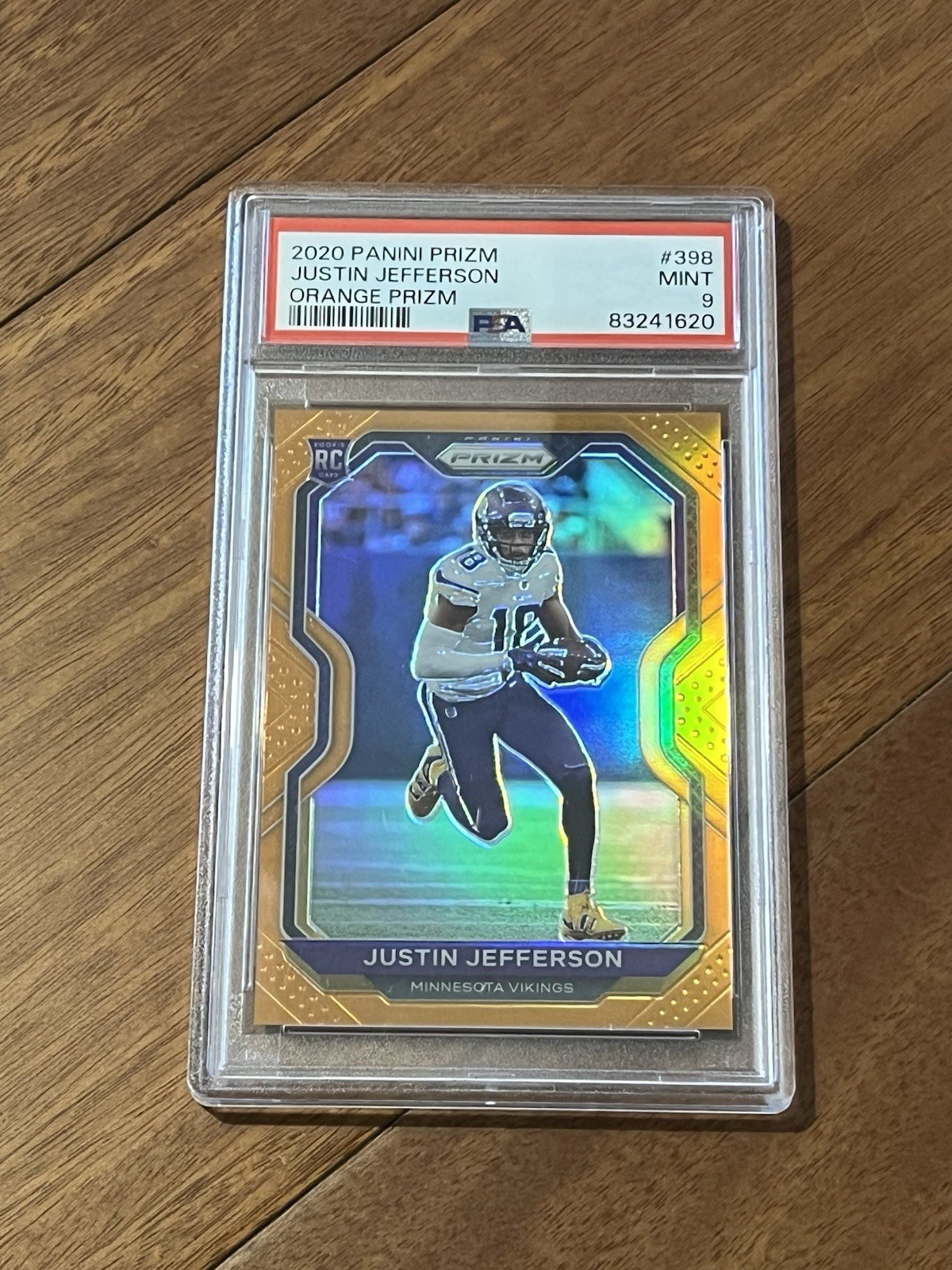 2020 Panini Prizm Rookie Justin Jefferson #398 Orange Prizm /249 (RC) PSA 9